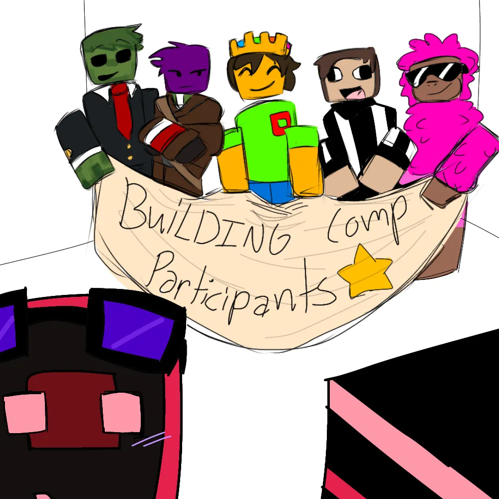 Artwork featuring participants from the Lobotomy's SMP building competition
