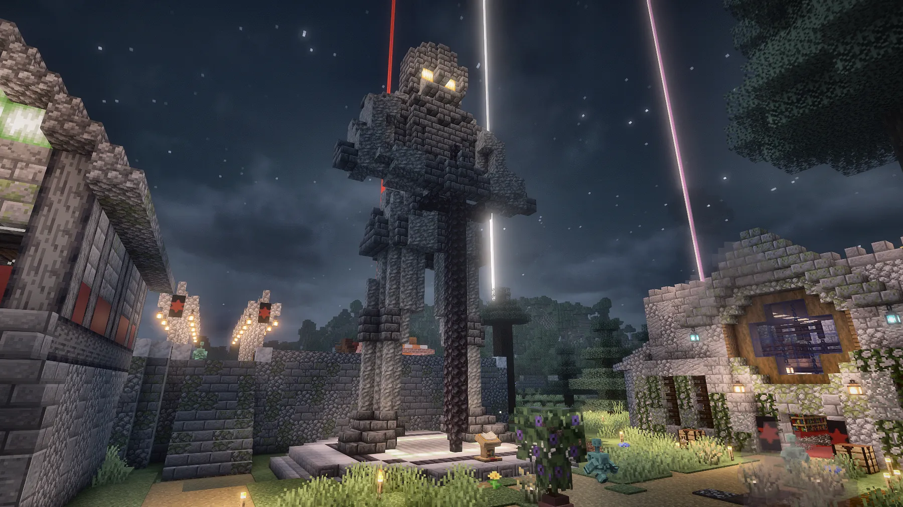 Large guardian statue near community builds